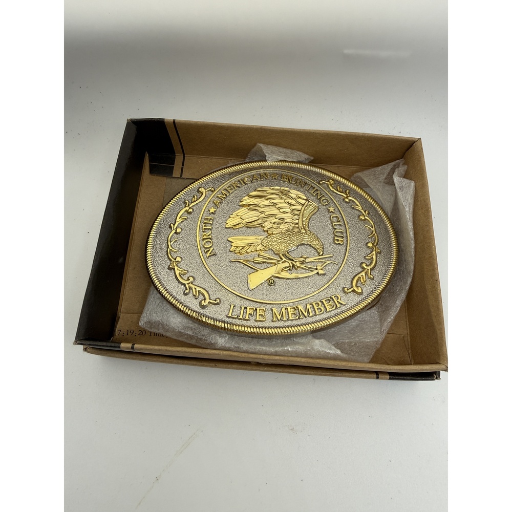 Vintage NIB North American Hunting Club Life Member Belt Buckle